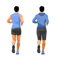 A person trains  in seasonal sport wear from the back (two figures)
