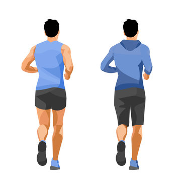 A person trains  in seasonal sport wear from the back (two figures)