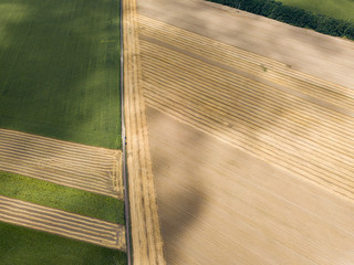 Aerial drone view of Ukrainian agricultural fields.