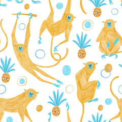 Seamless pattern with yellow monkeys