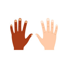 Black and white human hands together illustration. Combating racism concept. Friendship and respect poster vector isolated on white. 