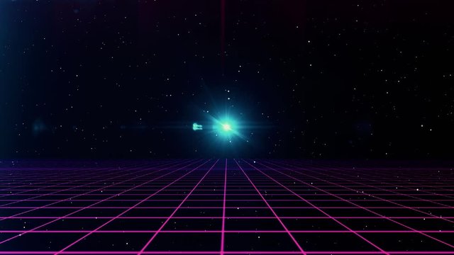 Retro cyberpunk style 80s Sci-Fi Background Futuristic with laser grid landscape. Digital cyber surface style of the 1980`s.