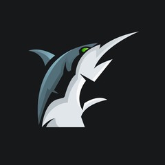 angry head mascot of marlin fish, concept style for sport logo, badge, emblem and t shirt printing