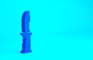 Blue Military knife icon isolated on blue background. Minimalism concept. 3d illustration 3D render.