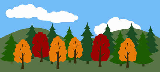 Vector of colorful autumn fotest,beautiful landscape in flat, cartoon
 style