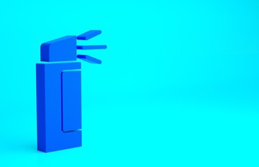 Blue Pepper spray icon isolated on blue background. OC gas. Capsicum self defense aerosol. Minimalism concept. 3d illustration 3D render.
