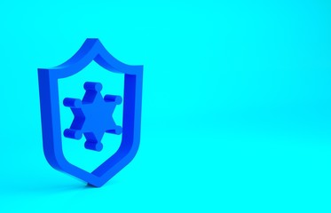 Blue Police badge icon isolated on blue background. Sheriff badge sign. Minimalism concept. 3d illustration 3D render.