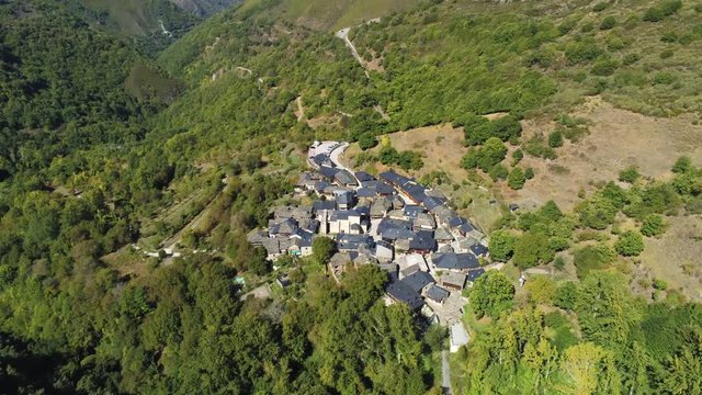 Beautiful village of Peñalba de Santiago. Leon, Spain. Aerial Drone Footage