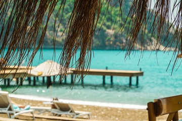 Blurred beach background. Summer vacation and tropical travel concept,