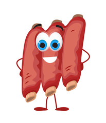 Funny baked ribs on white background, funny character collection