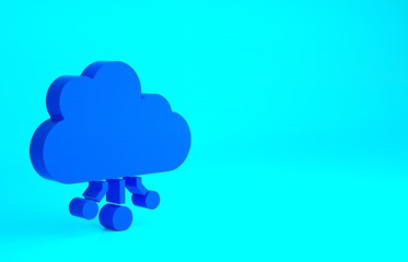 Blue Cryptocurrency cloud mining icon isolated on blue background. Blockchain technology, bitcoin, digital money market, cryptocoin wallet. Minimalism concept. 3d illustration 3D render.