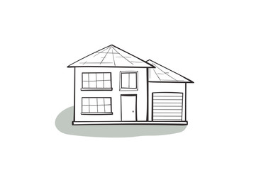 Doodle house, cartoon scribble style vector illustration.