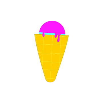 image of colorful ice cream cone, melt, cold, dessert
