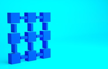 Blue Blockchain technology icon isolated on blue background. Cryptocurrency data. Abstract geometric block chain network technology business. Minimalism concept. 3d illustration 3D render.