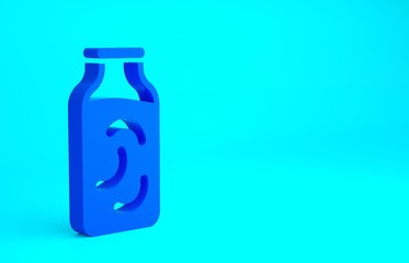 Blue Pickled cucumbers in a jar icon isolated on blue background. Minimalism concept. 3d illustration 3D render.