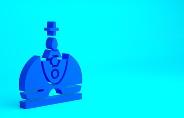 Blue King crown icon isolated on blue background. Minimalism concept. 3d illustration 3D render.