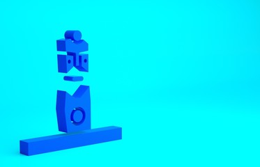Blue Slavic pagan idol icon isolated on blue background. Antique ritual wooden idol. Minimalism concept. 3d illustration 3D render.