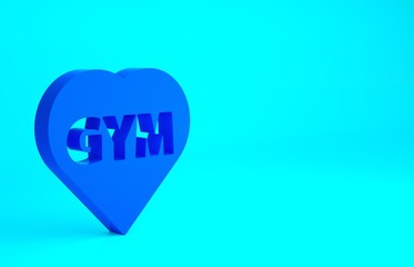Blue Fitness gym heart icon isolated on blue background. I love fitness. Minimalism concept. 3d illustration 3D render.