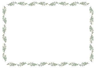 Frame with stylish discreet green branches on white background. Vector image.