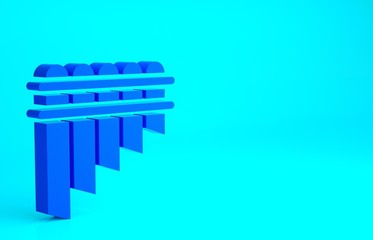 Blue Pan flute icon isolated on blue background. Traditional peruvian musical instrument. Zampona. Folk instrument from Peru, Bolivia and Mexico. Minimalism concept. 3d illustration 3D render.