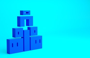 Fototapeta premium Blue Chichen Itza in Mayan icon isolated on blue background. Ancient Mayan pyramid. Famous monument of Mexico. Minimalism concept. 3d illustration 3D render.