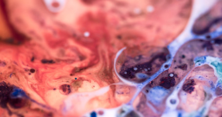 Fototapeta premium Macro Paint with Vibrant Color Palette. Oil Mixed with Bright Pink and Purple Dye and Paint.