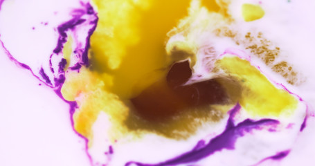 Macro Paint with Vibrant Color Palette. Oil Mixed with Bright Yellow and Purple Dye and Paint.