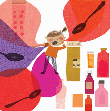 Little girl and cough medicine