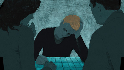 Worried parents talking to teenage son