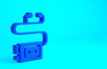 Obraz premium Blue Museum audio guide icon isolated on blue background. Headphones for excursions. Minimalism concept. 3d illustration 3D render.