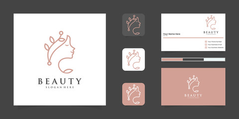 Fototapeta na wymiar Line art floral women logo design and business card