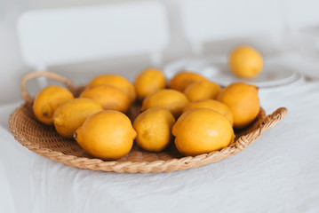Fresh slice lemon on the wooden table