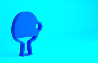 Blue Racket for playing table tennis icon isolated on blue background. Minimalism concept. 3d illustration 3D render.