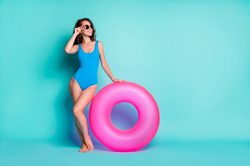 Full length body size view of her she nice attractive pretty gorgeous thin fit cheerful girl...