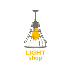 Logo with chandeliers for the store with a modern design. Vector illustration with various silhouettes of light bulbs. Lighting store. Home decor for interior decoration.