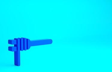 Blue Pasta spaghetti on the fork icon isolated on blue background. Italian restaurant. Minimalism concept. 3d illustration 3D render.