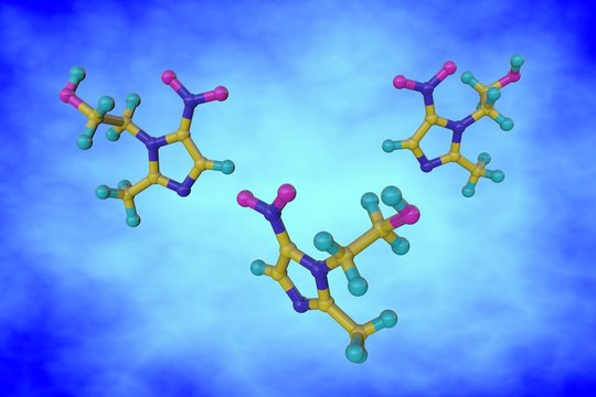 Molecular Structure Of Metronidazole, An Antimicrobial Drug With High Activity Against Anaerobic Bacteria. Scientific Background. 3d Illustration