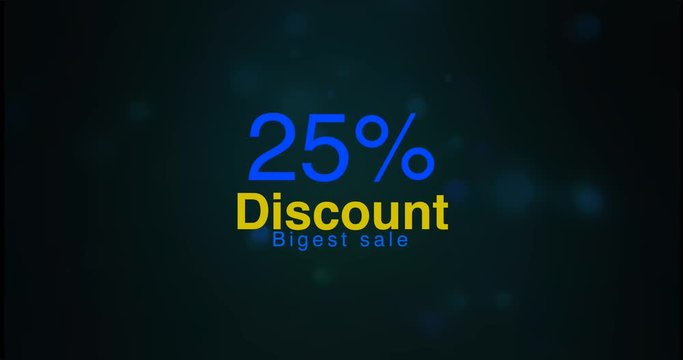 25 persent discount blue bokeh in background.