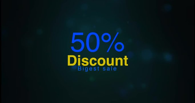  50 persent discount blue bokeh in background.