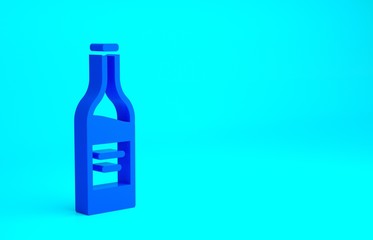 Blue Bottle of wine icon isolated on blue background. Minimalism concept. 3d illustration 3D render.