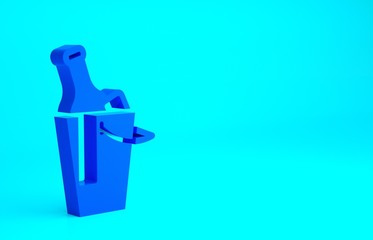 Blue Bottle of wine in an ice bucket icon isolated on blue background. Minimalism concept. 3d illustration 3D render.