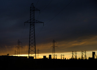 Fototapeta premium power lines at sunset