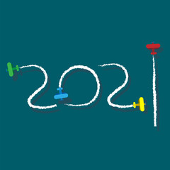 New Year 2021 illustration - planes left traces in the form of numbers