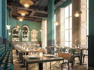 Restaurant and bar interior.Modern classic style.3d rendering