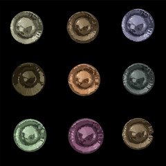Abstract element, buttons in grunge style - for design - isolated on black background - vector.