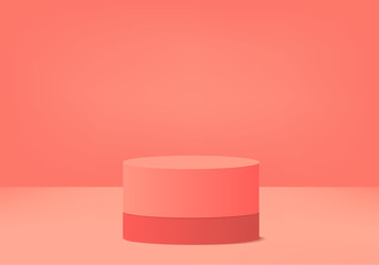 Cylinder abstract minimal scene with geometric platform. Summer background vector 3d rendering with podium. stand to show cosmetic products. Stage Showcase on pedestal modern 3d pink studio pastel