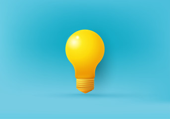 pedestBusiness creative idea, Inspiration, New idea and Innovation rendering concept vector with light bulb on minimal background. light bulb on bright Blue background in pasal modern 3d studio pastel