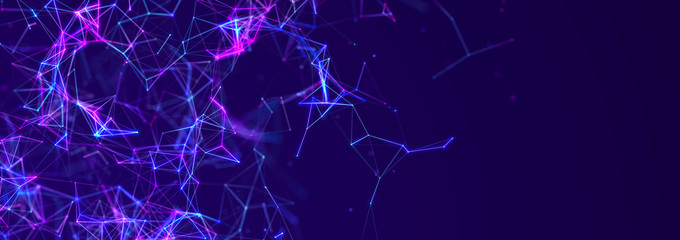 Abstract digital communication points. Technological background. Network connection structure. Color plexus effect. 3D