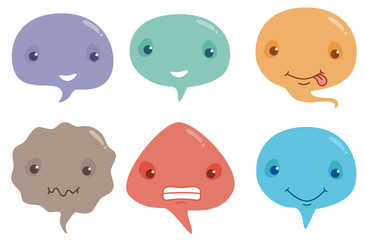 Cute emoji face speech bubbles set.Vector illustration of cute speech bubble character emoticons.