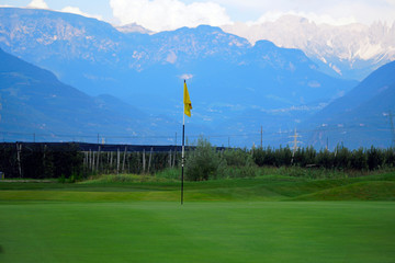Flag on the green of the Blue Monster golf course.